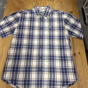 Carhartt Short Sleeve Work Shirt Mens Large Blue/White Plaid Workwear Casual